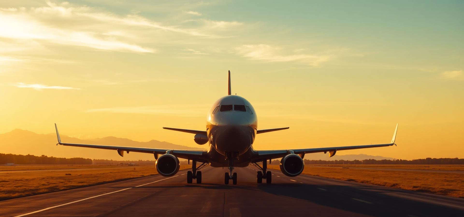 Avião decolando ao entardecer